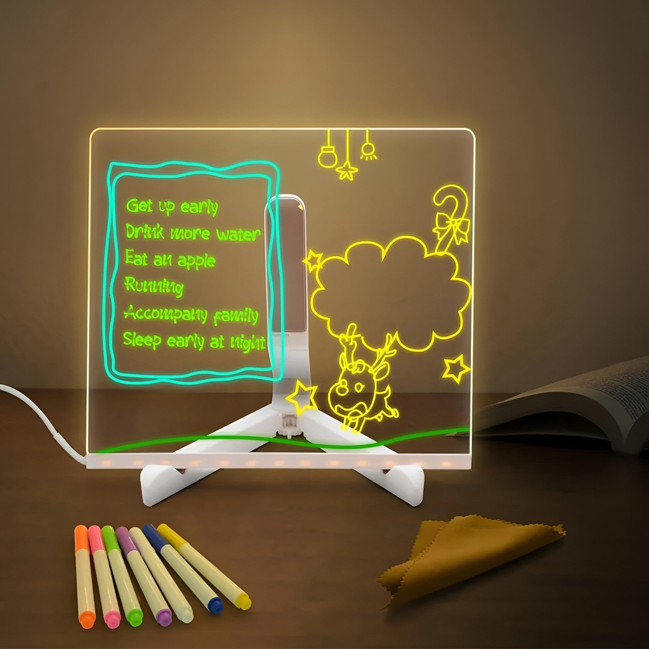 LED Acrylic Glow Board with 7 Neon Pen & Stand