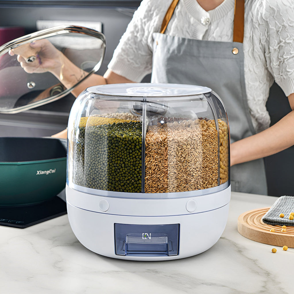 6 Grid Rotating Grain Container – 360° Food Dispenser