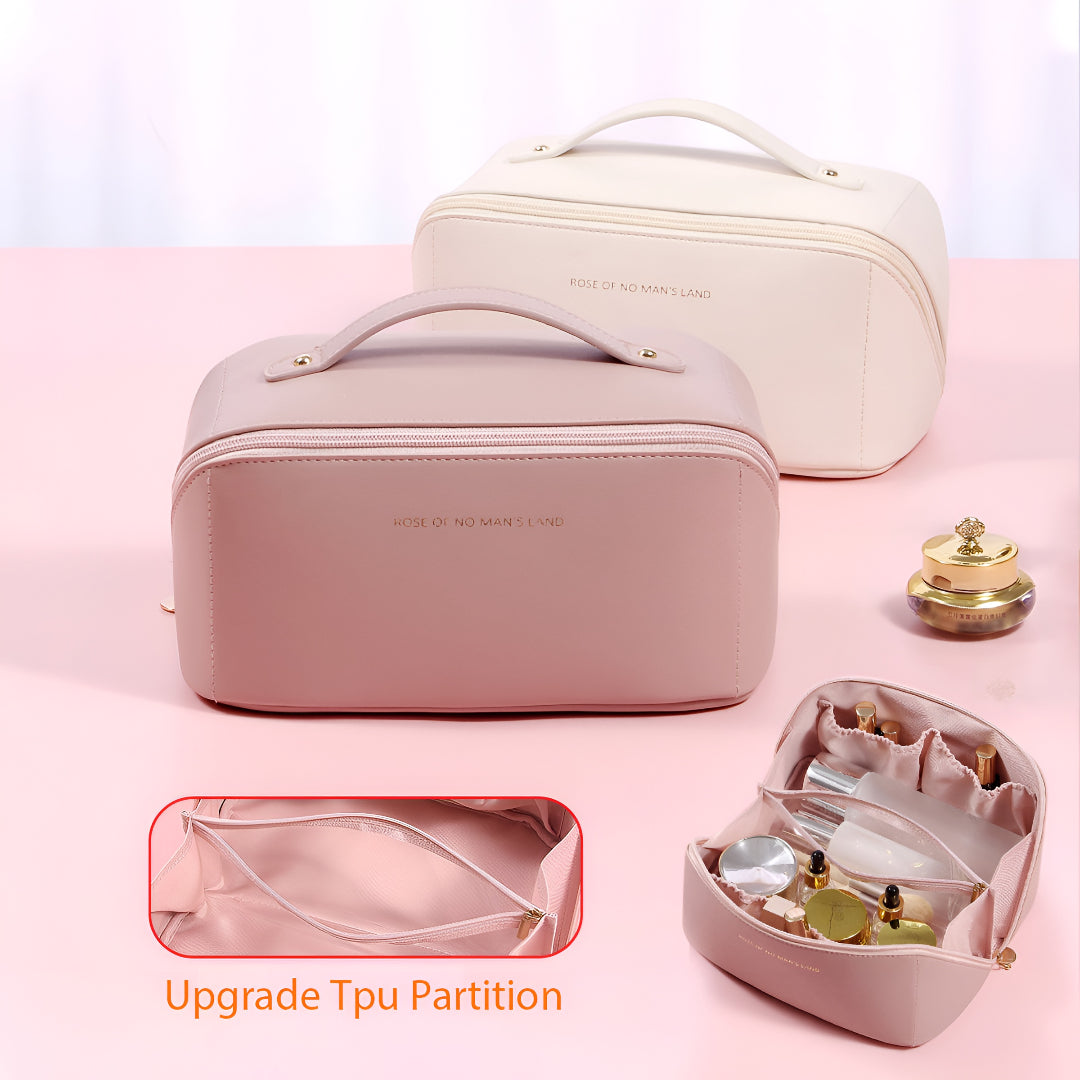 Leather Cosmetic Bag – Easy to Carry Travel Makeup Organizer