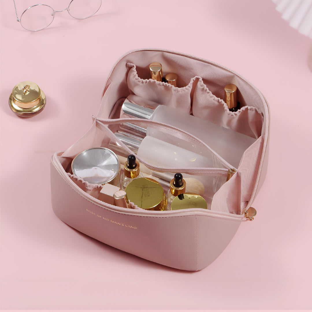 Leather Cosmetic Bag – Easy to Carry Travel Makeup Organizer