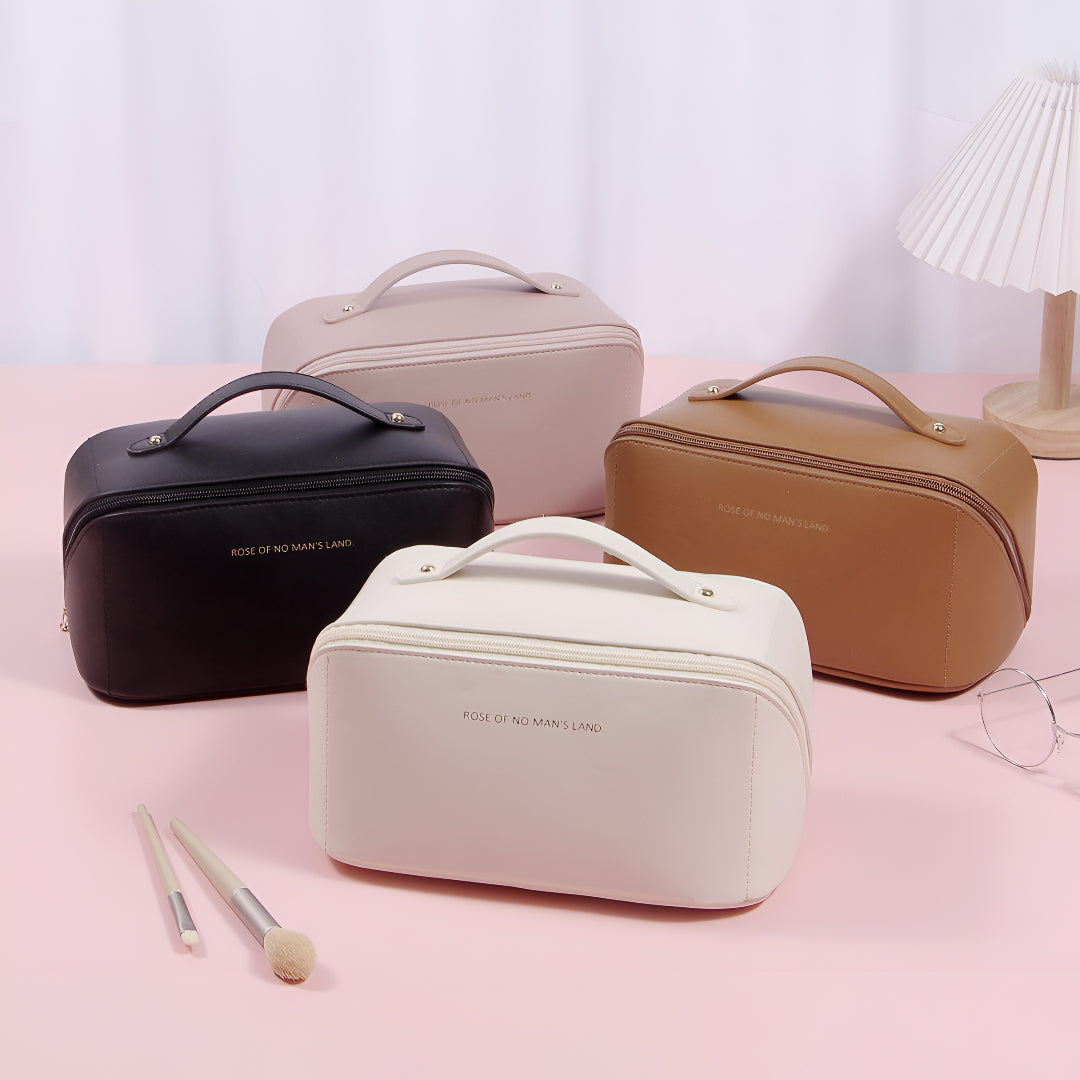 Leather Cosmetic Bag – Easy to Carry Travel Makeup Organizer