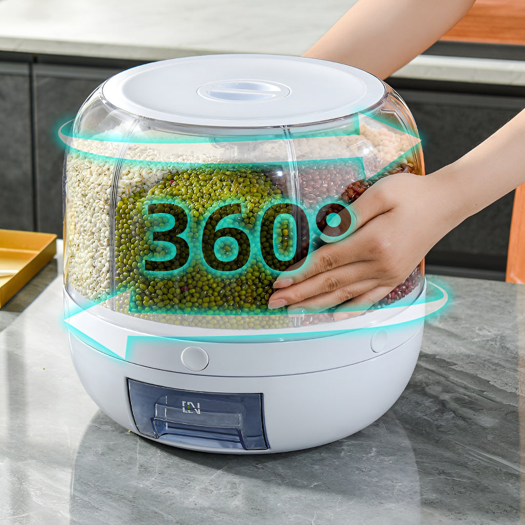 6 Grid Rotating Grain Container – 360° Food Dispenser