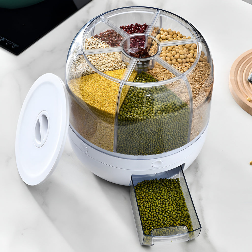 6 Grid Rotating Grain Container – 360° Food Dispenser
