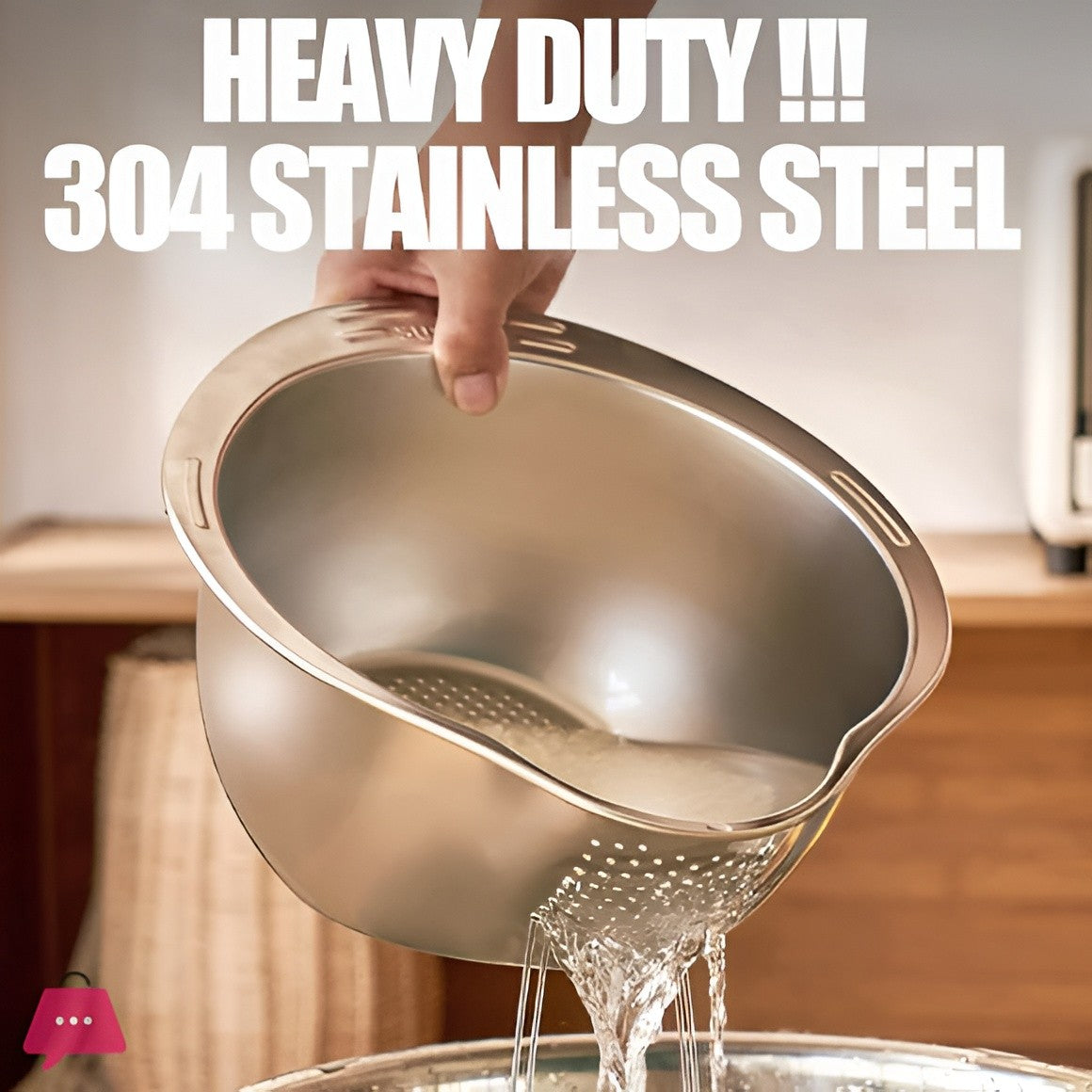 2-in-1 Stainless Steel Mixing & Strainer Bowl